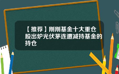 【推荐】刚刚基金十大重仓股出炉光伏茅连遭减持基金的持仓