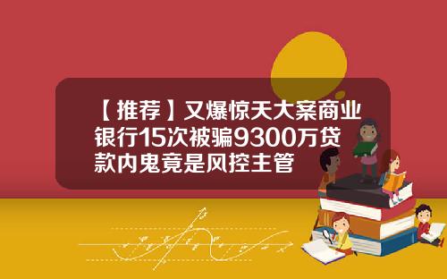 【推荐】又爆惊天大案商业银行15次被骗9300万贷款内鬼竟是风控主管