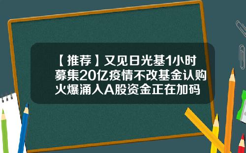 【推荐】又见日光基1小时募集20亿疫情不改基金认购火爆涌入A股资金正在加码