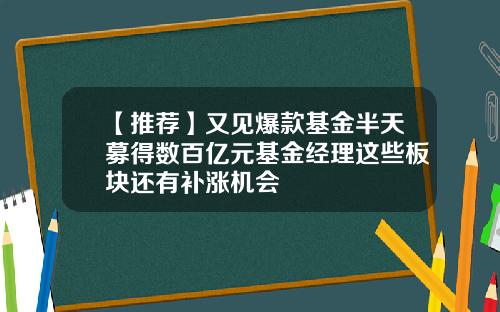 【推荐】又见爆款基金半天募得数百亿元基金经理这些板块还有补涨机会