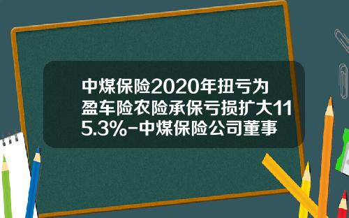 中煤保险2020年扭亏为盈车险农险承保亏损扩大115.3%-中煤保险公司董事长