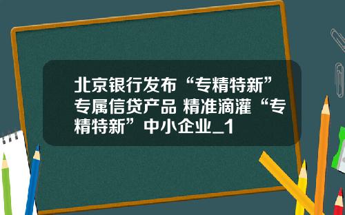 北京银行发布“专精特新”专属信贷产品 精准滴灌“专精特新”中小企业_1