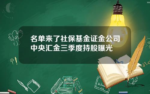名单来了社保基金证金公司中央汇金三季度持股曝光