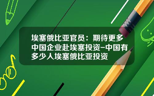 埃塞俄比亚官员：期待更多中国企业赴埃塞投资-中国有多少人埃塞俄比亚投资