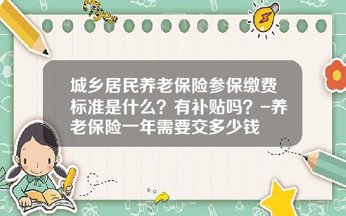 城乡居民养老保险参保缴费标准是什么？有补贴吗？-养老保险一年需要交多少钱