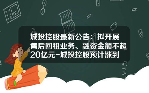 城投控股最新公告：拟开展售后回租业务、融资金额不超20亿元-城投控股预计涨到多少