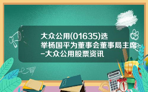 大众公用(01635)选举杨国平为董事会董事局主席-大众公用股票资讯