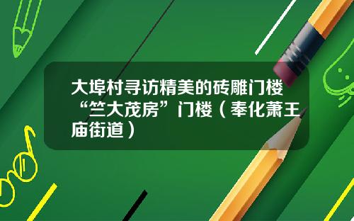 大埠村寻访精美的砖雕门楼“竺大茂房”门楼（奉化萧王庙街道）