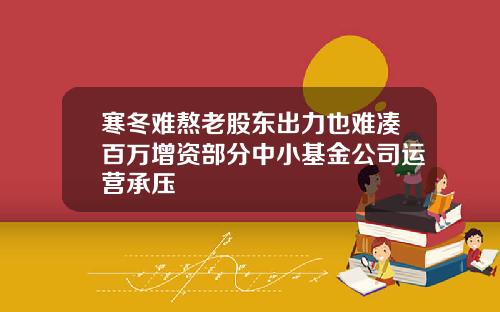 寒冬难熬老股东出力也难凑百万增资部分中小基金公司运营承压