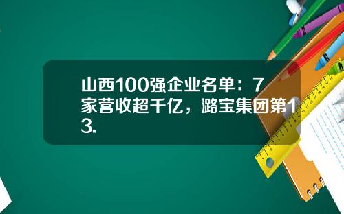 山西100强企业名单：7家营收超千亿，潞宝集团第13.