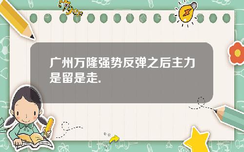 广州万隆强势反弹之后主力是留是走.