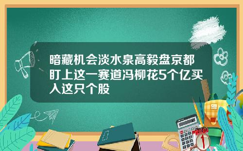 暗藏机会淡水泉高毅盘京都盯上这一赛道冯柳花5个亿买入这只个股