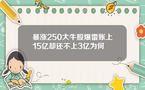 暴涨250大牛股爆雷账上15亿却还不上3亿为何