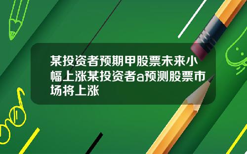 某投资者预期甲股票未来小幅上涨某投资者a预测股票市场将上涨