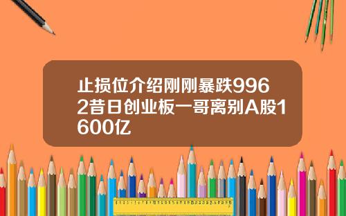 止损位介绍刚刚暴跌9962昔日创业板一哥离别A股1600亿