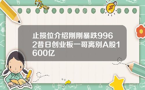 止损位介绍刚刚暴跌9962昔日创业板一哥离别A股1600亿