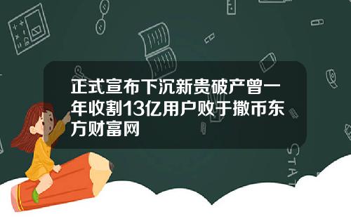 正式宣布下沉新贵破产曾一年收割13亿用户败于撒币东方财富网