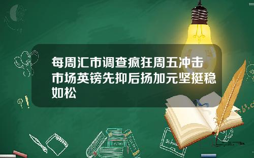 每周汇市调查疯狂周五冲击市场英镑先抑后扬加元坚挺稳如松