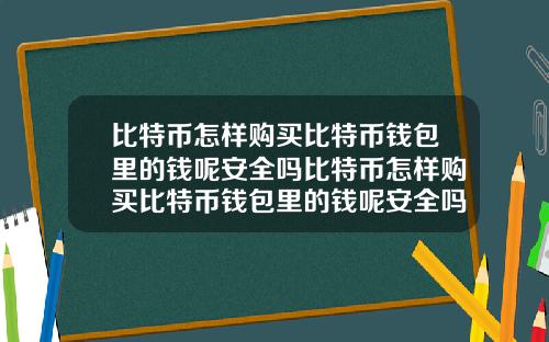 比特币怎样购买比特币钱包里的钱呢安全吗比特币怎样购买比特币钱包里的钱呢安全吗知乎