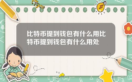 比特币提到钱包有什么用比特币提到钱包有什么用处