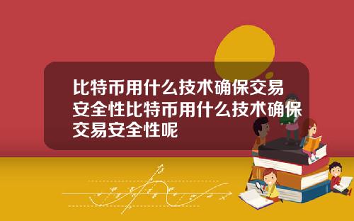 比特币用什么技术确保交易安全性比特币用什么技术确保交易安全性呢