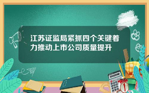 江苏证监局紧抓四个关键着力推动上市公司质量提升