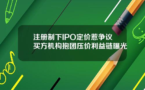 注册制下IPO定价惹争议买方机构抱团压价利益链曝光