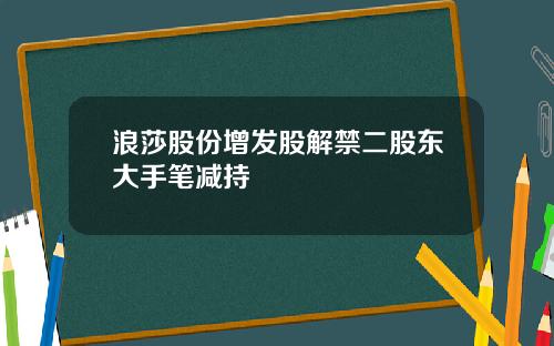 浪莎股份增发股解禁二股东大手笔减持