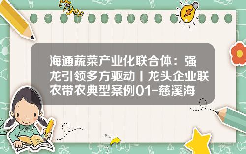 海通蔬菜产业化联合体：强龙引领多方驱动丨龙头企业联农带农典型案例01-慈溪海通食品一个月大约多少钱