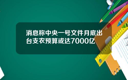 消息称中央一号文件月底出台支农预算或达7000亿