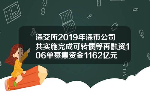 深交所2019年深市公司共实施完成可转债等再融资106单募集资金1162亿元