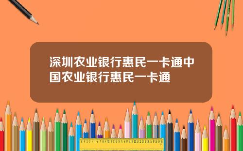 深圳农业银行惠民一卡通中国农业银行惠民一卡通