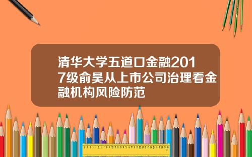 清华大学五道口金融2017级俞昊从上市公司治理看金融机构风险防范