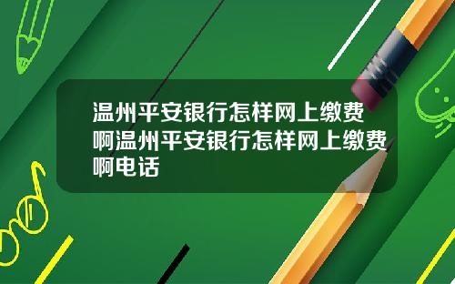 温州平安银行怎样网上缴费啊温州平安银行怎样网上缴费啊电话