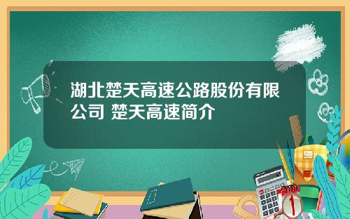 湖北楚天高速公路股份有限公司 楚天高速简介