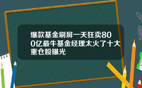 爆款基金刷屏一天狂卖800亿最牛基金经理太火了十大重仓股曝光