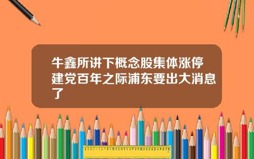 牛鑫所讲下概念股集体涨停建党百年之际浦东要出大消息了