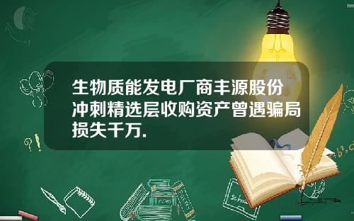 生物质能发电厂商丰源股份冲刺精选层收购资产曾遇骗局损失千万.