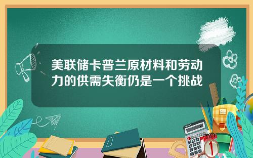 美联储卡普兰原材料和劳动力的供需失衡仍是一个挑战