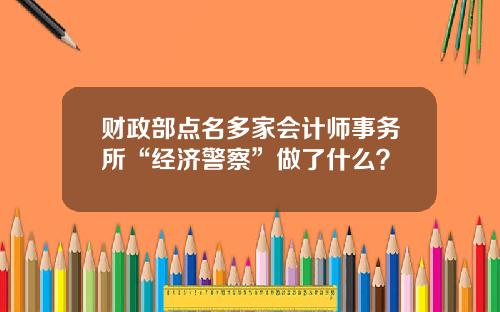 财政部点名多家会计师事务所“经济警察”做了什么？
