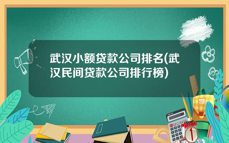 武汉小额贷款公司排名(武汉民间贷款公司排行榜)