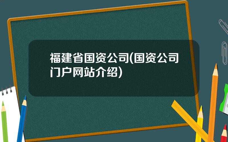 福建省国资公司(国资公司门户网站介绍)