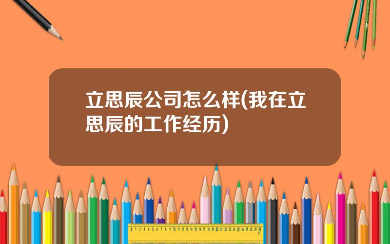 立思辰公司怎么样(我在立思辰的工作经历)